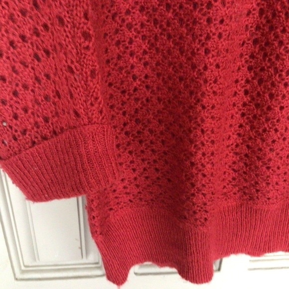 Chico's Sweater Sz1 Classic Pullover Loose Knit Red Banded Cuffs/Hem Pre-Owned - Picture 6 of 10